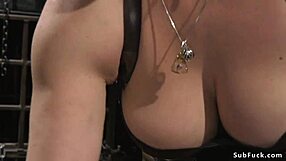 busty mistress straps on for male sub's bent over anal pounding