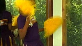 Bent Over Ebony Cheerleader Sucks Daddy's Cock Then Rides Doggystyle In Uniform Socks