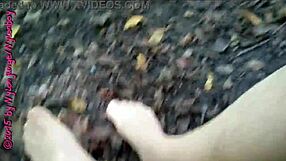 german nylon pantyhose flashing walk in woods close up