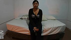 Stunning petite latina Kiomi rides cock hard in raw casting fuck