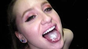 Damn lizzie swallows 12 massive cumshots through gloryhole like a pro