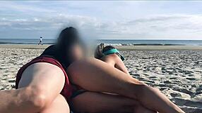 This wild stranger pulls me aside right by the coast guard on the beach for some risky fun