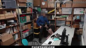 police catches shoplifting teen burglar punishes with bent over doggystyle garage fuck