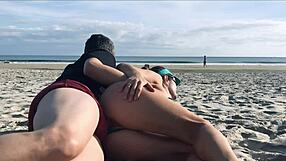 This wild stranger pulls me aside right by the coast guard on the beach for some risky fun