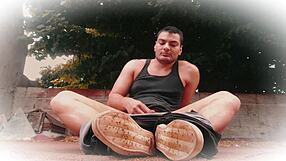 Muscular bodybuilder kicks pants off for huge cock masturbation workout story