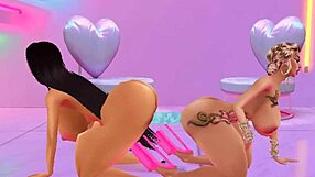 two horny bimbo whores bridgette and barbie share double dong