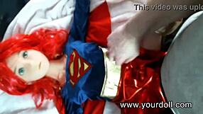 pounding this redhead superman cosplay fuck doll hard