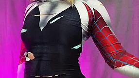 damn gwen stacy cosplay slut deepthroats huge cock begs cumshot facial swallow mouthful