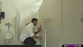 I love this busty shemale tranny's gloryhole blowjobs and handjobs with big tits