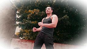 Muscular bodybuilder kicks pants off for huge cock masturbation workout story