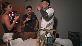 happy new year! latina babe and muscular guy go wild with mmf creampie, no condom, rough doggystyle rimming 🎉🍆💦