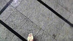 ting xuan's shemale cock throbs as she strolls public paths peeing with her huge bulge showing