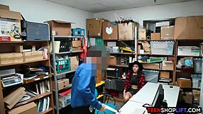 security guards fuck cute petite brunette teen shoplifter hard in office 3some reality