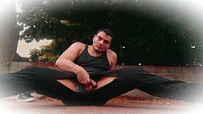 Muscular bodybuilder kicks pants off for huge cock masturbation workout story