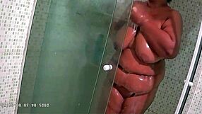 Hidden cam catches busty bbw stepmom guzzling thick cum