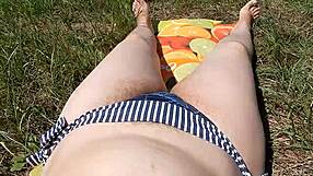 Hey check out this hairy mature flashing her beaver outdoors