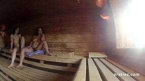 hairy babes finger lick and orgasm together in steamy shower sauna