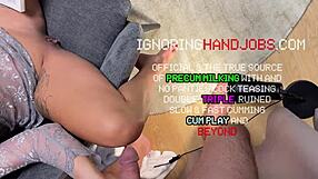 hottest petite brunette art teacher teases big cock guy handjob no orgasm