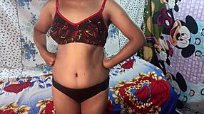 desi indian teen girlfriend bent over bed for rough hairy pussy doggystyle pounding