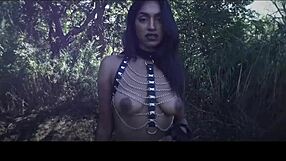 Sexy model bares tits in outdoor photoshoot, so hot!