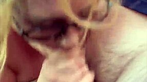 Streetwalker glasses slut deepthroats cum-gushing cock after bareback mouth dump