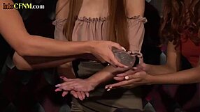 British femdom babes oil up for CFNM deepthroat group handjob massage