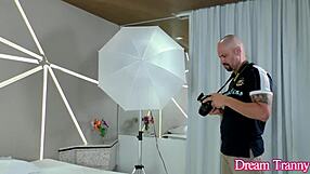 a fat ass tranny gives a blowjob to photographer
