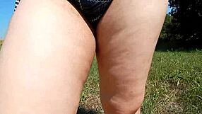 Hey check out this hairy mature flashing her beaver outdoors