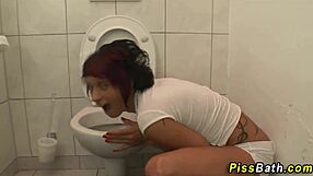 old man's mouth serves as golden shower urinal