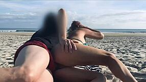 This wild stranger pulls me aside right by the coast guard on the beach for some risky fun