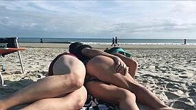 This wild stranger pulls me aside right by the coast guard on the beach for some risky fun