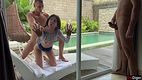 Inviting Stranger for Cuckold Pool Sex as Husband Watches Unexpectedly