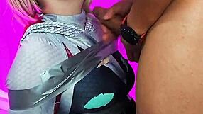 damn gwen stacy cosplay slut deepthroats huge cock begs cumshot facial swallow mouthful