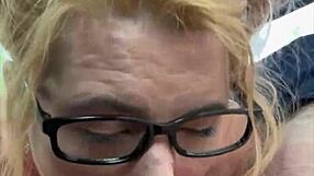 Streetwalker glasses slut deepthroats cum-gushing cock after bareback mouth dump