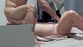 Clothed slut in white satin panties yellow dress corset fucked doggystyle with dirty French talk and rimming