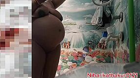 Bathroom Pussy Fuck Solo with Big Natural Tits Dripping Wet