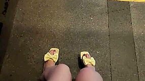 ting xuan's shemale cock throbs as she strolls public paths peeing with her huge bulge showing