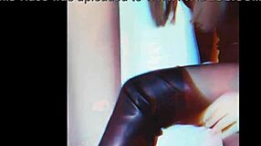 Clothed leather stockings tease webcam seduction