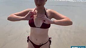 Gorgeous Blonde Lolipop Rides BF Mark Pirson's Cock Hard On Beach