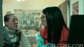 nerdy lesbians blindfolded by science experiment into milf face sitting tribbing