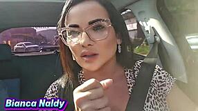 mama drive's brazilian milf pussy gets creampied after flashing big clit and sucking monster cock outdoor