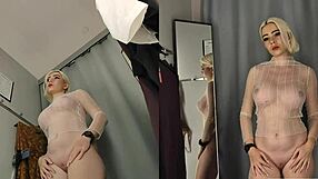 naked blonde big tits upskirt flashes transparent clothes in fitting room spy haul