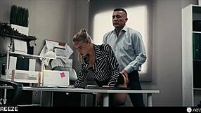 whoa, slutty blonde's dream interview turns into boss freezing time for deep pussy creampie!