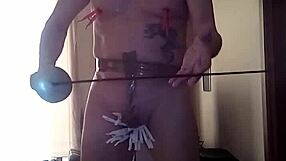 Femdom deepthroats bound slave cock then spanks toes hard!