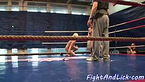 two european dykes start wrestling on the floor then finger and lick shaved pussies hard