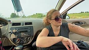 Blonde Feels Deep Passion Sucking Cock in Car on Tits