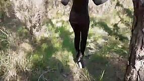 Milf struts confidently in sheer pantyhose and towering high heels