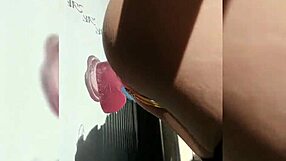 Pounding dildo hard outside neighbor's house