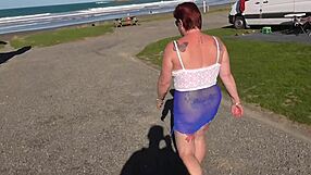 Trashy kiwi milf struts beach in see-through clothes craving public creampie pounding trailer