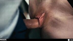 whoa, slutty blonde's dream interview turns into boss freezing time for deep pussy creampie!